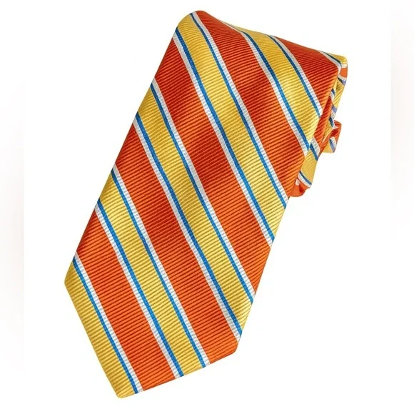 New Brooks Brothers Silk Tie Orange Yellow Stripe Classic Office Preppy Wedding - Picture 1 of 5